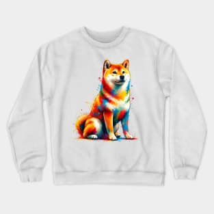 Vibrant Shiba Inu in Colorful Splash Art Style Crewneck Sweatshirt